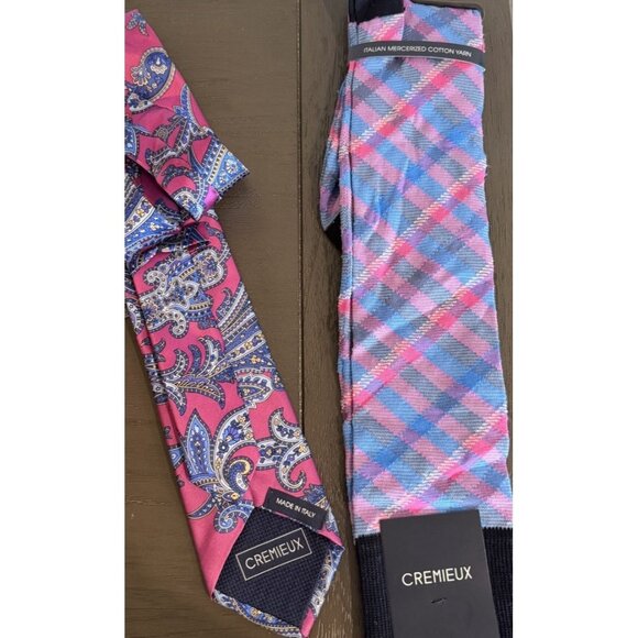 Cremieux Tie & Sock Set ITALIAN SILK Paisley Pink Blue Plaid Dress SOCKS NEW - Picture 7 of 10